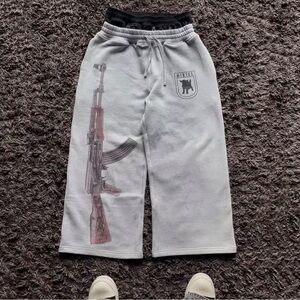 Gray Sweatpants with Rifle Graphic